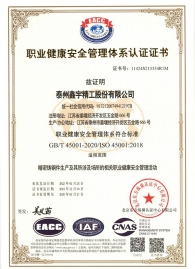 ISO45001职业健康安全管理体系证书